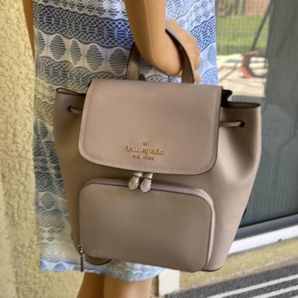 Kate Spade Darcy Flap Backpack Warm Taupe - Picture 2 of 16